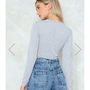 NastyGal grey long sleeve crop top